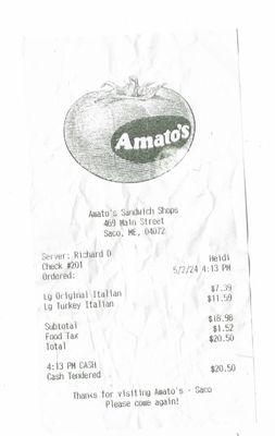 My overpriced receipt from Amato's