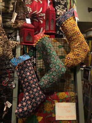 Upcycled Sari Throws and Stockings make great gifts!