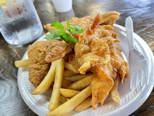 2 piece catfish. 2 piece shrimp. Fries.