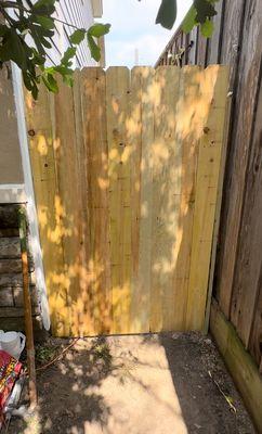 Installed new gate to replace damaged fence during thunder storm