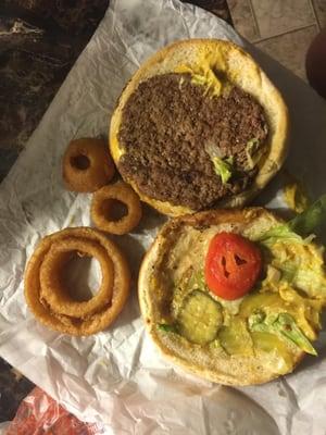 Frozen meat patty and meager veggies.  Not much of a "Hamburger King".