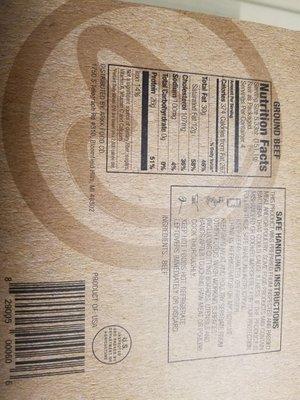 Back of carton with ingredients, for 4 Wahlburgers