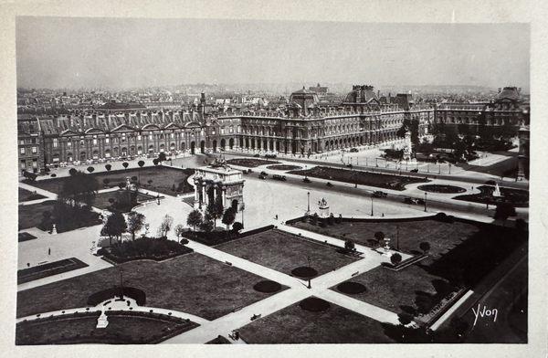 Vintage souvenir post card given at the end of dining! The Louve museum before the glass pyramid!