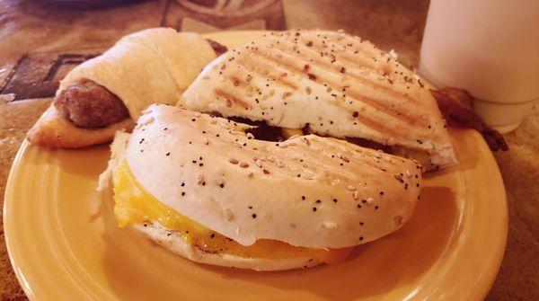 Stecca pup with an everything bagel breakfast sandwich... Very satisfying