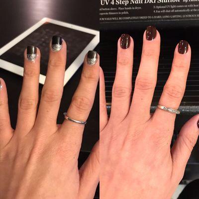 Before on the left of my FAILED attempt at saving my shellac and the right is my new regular mani. Don't laugh too hard.