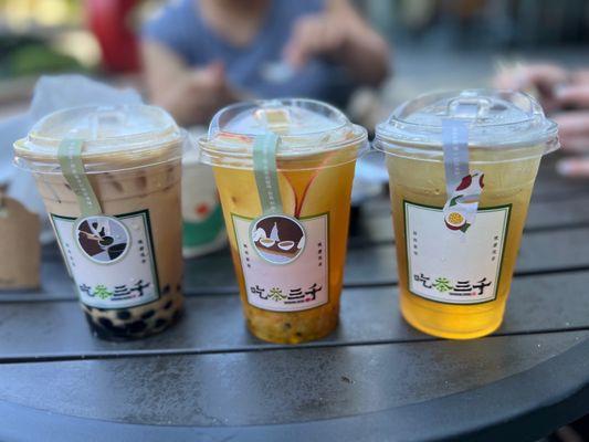 Boba Milk Tea (left), Fruit Tea (middle), and Honey Osmanthus Oolong