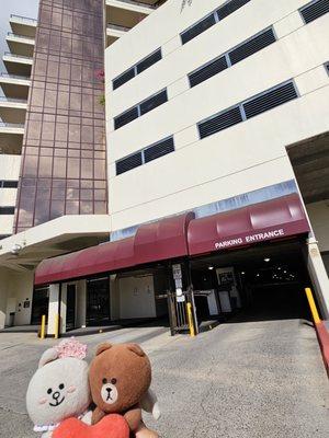 Entrance to the parking structure... see attendant for parking permit and ticket to validate