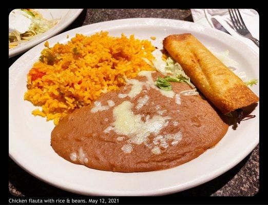 Chicken flairs with beans & rice