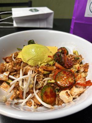 Veggie tofu fried rice with avocado. OMG