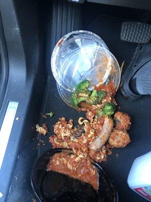 Ordered orecchiette with broccoli rabe and sausage in garlic and oil; got this. Open package fell out all over car.