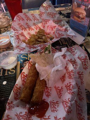 My wrap with tater sticks and the fried dill pickles