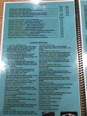 Menu - Appetizers and Lunch Specials