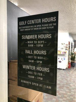 Big Bend Golf Center Hours