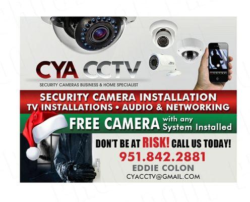 Holiday special call today for your free consultation. Security cameras for your home or buiness.