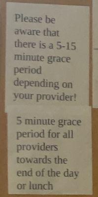 strictly enforced 5 minute grace period