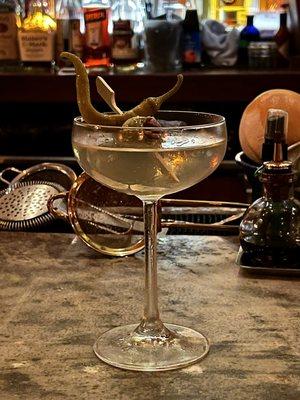 Martini Madrileño - Bristow Gin, Fino, Orange Bitters, Anchovy Olive/Piparra