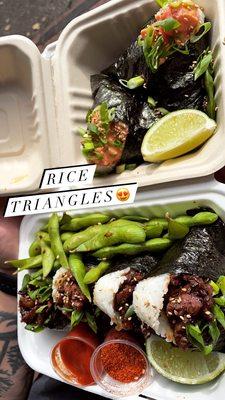 Bbq Short Rib Triangle, edamame and spicy ahi tuna