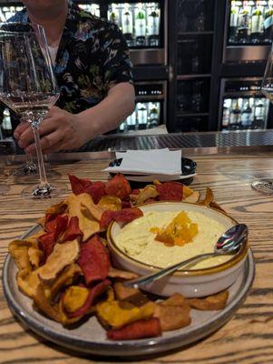 Creamy feta dip with vegetable chips. Absolutely fabulous and pairs beautifully with almost any wine.