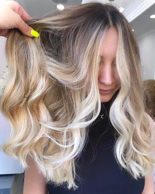 Blonde balayage with root shadow and Olaplex done by Michelle! Follow us on Instagram and TikTok @davidasalon