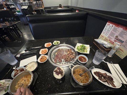 Beef Bulgogi, beef brisket, spicy noodle soup