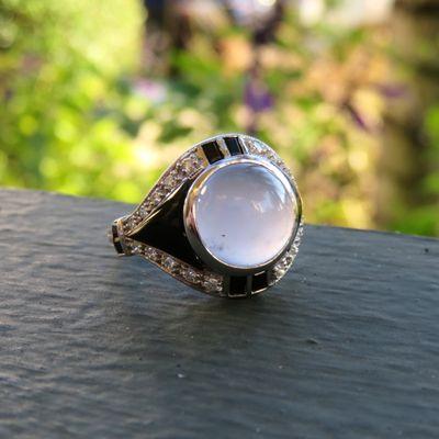 sold-Art deco diamond and onyx moonstone statement ring