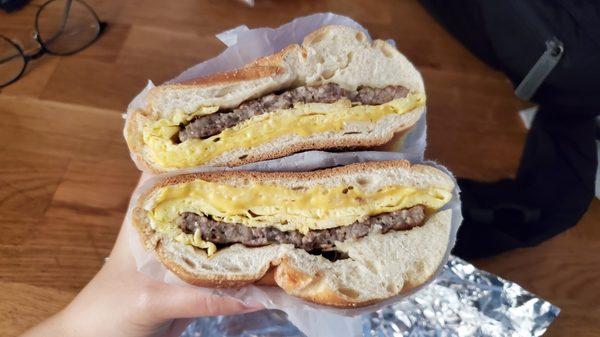 Sausage, egg, and cheese breakfast sandwich