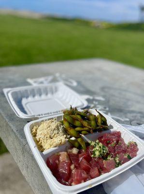 Poke plate (wasabi ahi, ginger ahi, side of mac & edamame)