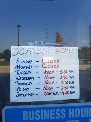 New hours just for the month of October. Now closed Mondays. Closed 8 Oct on National Pierogi Day!