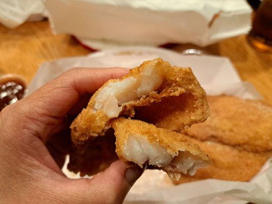 Inside the fried fish. I can't remember if this was the Ocean Perch or Red Snapper.