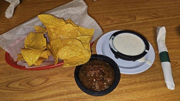 Freshly fried chips with excellent salsa.