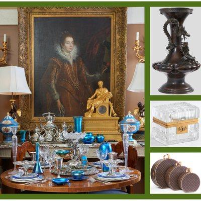 A selection of fine antiques: Portrait of Maria de Medici, Fine Tableware, Japanese Meiji Period Bronze, Baccarat Box, Louis Vuitton Luggage