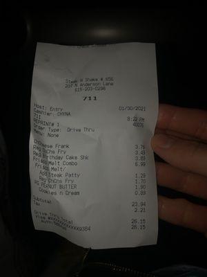 Our time stamp on when we paid. 8:22pm. Didn't get the rest of our order until 8:34pm.