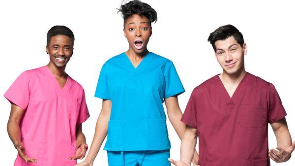 Multi-pocket classic scrubs sets in a variety of basics and fashion colors. Fade proof, wash and wear, no iron out of the dryer!