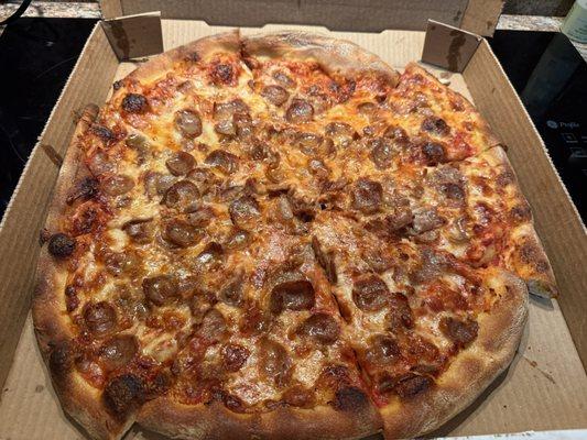 X-Large well done sausage pizza