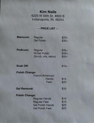 Updated price list