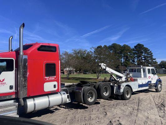 Ben's towing, towing our semi to the mechanic!