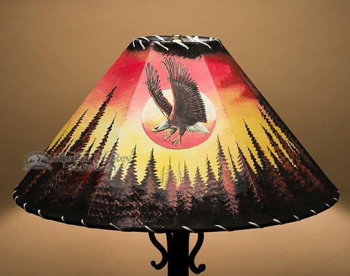 Hand painted genuine leather lamp shades are perfect for southwest lamps and western lighting.