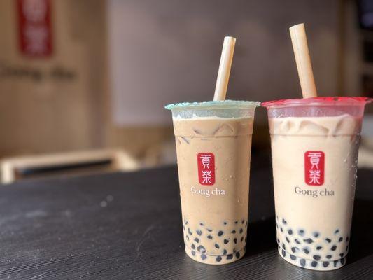 Brown Sugar Cloud Milk Tea (left)