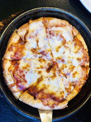 Deep dish pizza to hold us over before dinner. Pretty good with a crunchy crust