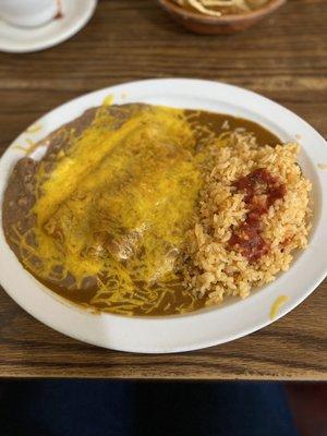 No. 11: Two Enchiladas with rice and beans