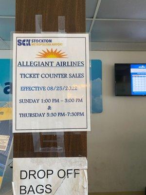 New ticket counter sales  Hours effective 8/25/22