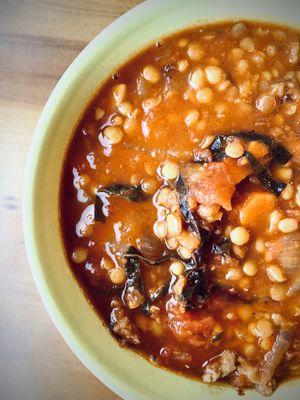 Sausage, lentil and chards soup