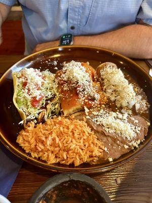 Combo-taco, tamale and mole enchilada