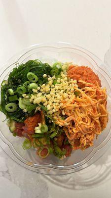 Build Your Own Poke Bowl: tuna and spicy tuna. Crab salad is extra!