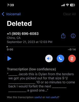 The voicemail that gave me 10 or so minutes.