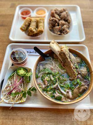 K5 - BEEF PHO with short rib, brisket & meatballs + A1 - VEGGIE EGG ROLLS + TAIWANESE POPCORN CHICKEN.