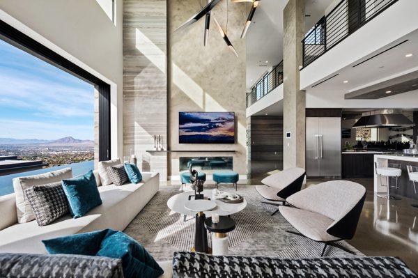 Haojia, a custom Home in Henderson, NV, has a commanding contemporary design that blurs the lines of indoor-outdoor living.