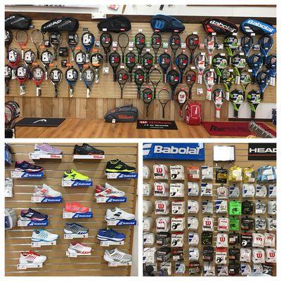 Full line of tennis racquets, shoes, and string. 24-hour turn around on most tennis stringing.