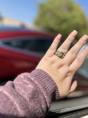 My wedding ring after having my center stone replace at California Jewelry & Coin