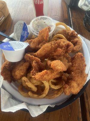 Chicken tenders and onion rings